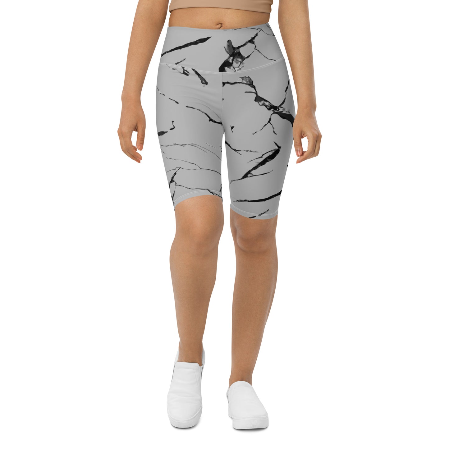Shapemaster print High waist Biker Shorts - Grey marble