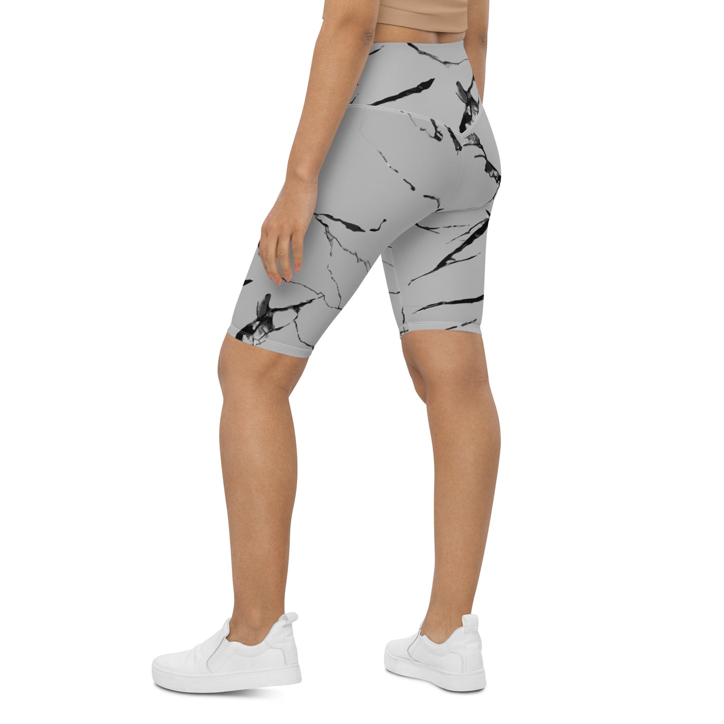 Shapemaster print High waist Biker Shorts - Grey marble